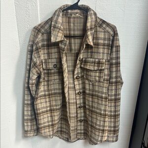 LA Hearts Beige and Brown Plaid Shirt